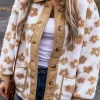 Hot Dear-Lover Cute Flower Pattern Button Up Fleece Jacket Light French Beige