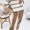 Fashion Dear-Lover Drop Shoulder Pullover and Jogger Pants Set Light French Beige