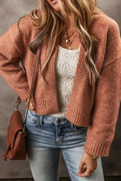 New Dear-Lover Drop Shoulder Open Front Cropped Cardigan Light French Beige