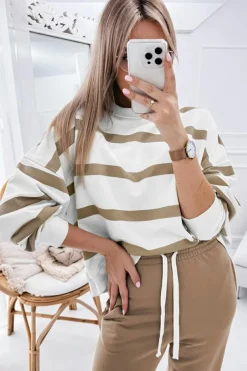 Fashion Dear-Lover Drop Shoulder Pullover and Jogger Pants Set Light French Beige