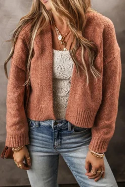 New Dear-Lover Drop Shoulder Open Front Cropped Cardigan Light French Beige