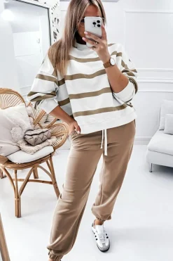 Fashion Dear-Lover Drop Shoulder Pullover and Jogger Pants Set Light French Beige