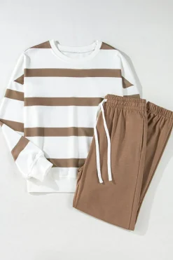 Fashion Dear-Lover Drop Shoulder Pullover and Jogger Pants Set Light French Beige