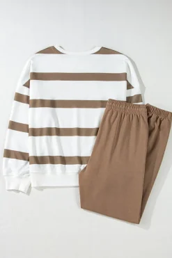 Fashion Dear-Lover Drop Shoulder Pullover and Jogger Pants Set Light French Beige