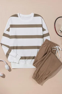 Fashion Dear-Lover Drop Shoulder Pullover and Jogger Pants Set Light French Beige
