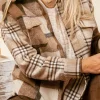 New Dear-Lover Flannel Plaid Double Flap Pocket Shacket Light French Beige