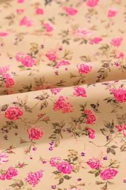 Fashion Dear-Lover Floral Print Bow Pintuck Bust Half Puff Sleeve Blouse Top Light French Beige