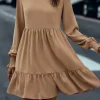 Outlet Dear-Lover Frilled Collar Ruffled Shoulder Tiered Dress Light French Beige
