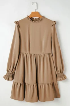 Outlet Dear-Lover Frilled Collar Ruffled Shoulder Tiered Dress Light French Beige