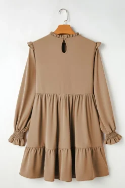 Outlet Dear-Lover Frilled Collar Ruffled Shoulder Tiered Dress Light French Beige