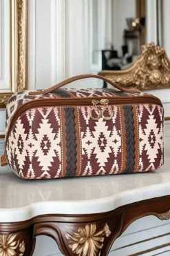 Discount Dear-Lover Geometric Braided Print Makeup Bag with Handle Light French Beige