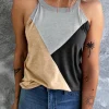 Fashion Dear-Lover Geometric Color Block Sleeveless Top Light French Beige