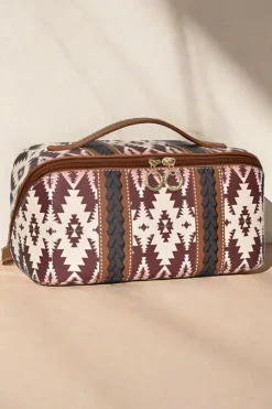 Discount Dear-Lover Geometric Braided Print Makeup Bag with Handle Light French Beige
