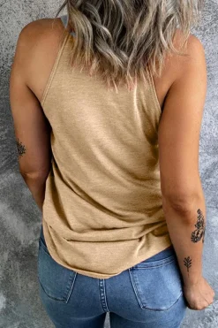 Fashion Dear-Lover Geometric Color Block Sleeveless Top Light French Beige