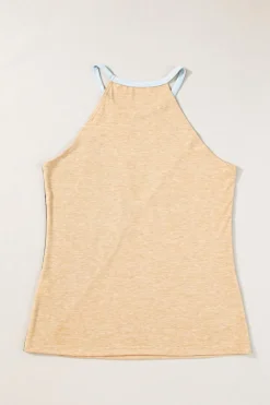 Fashion Dear-Lover Geometric Color Block Sleeveless Top Light French Beige