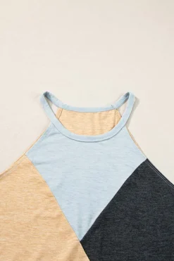 Fashion Dear-Lover Geometric Color Block Sleeveless Top Light French Beige