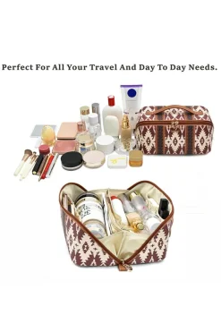 Discount Dear-Lover Geometric Braided Print Makeup Bag with Handle Light French Beige