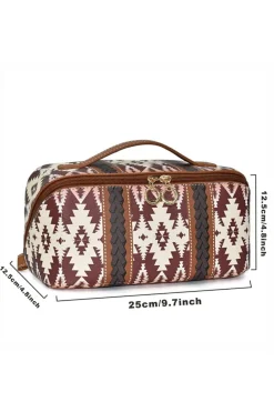 Discount Dear-Lover Geometric Braided Print Makeup Bag with Handle Light French Beige