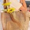 Clearance Dear-Lover Hollowed Zipped Interior Pocket Nylon Tote Bag Light French Beige