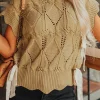 Outlet Dear-Lover Hollowed Knit Scalloped Trim High Neck Sweater Light French Beige