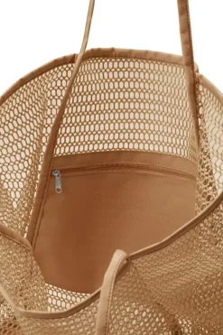 Clearance Dear-Lover Hollowed Zipped Interior Pocket Nylon Tote Bag Light French Beige