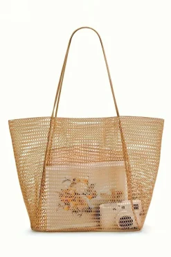 Clearance Dear-Lover Hollowed Zipped Interior Pocket Nylon Tote Bag Light French Beige