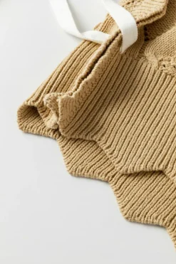 Outlet Dear-Lover Hollowed Knit Scalloped Trim High Neck Sweater Light French Beige