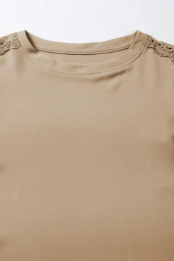 Best Dear-Lover Lace Crochet Patched Crew Neck Top Light French Beige