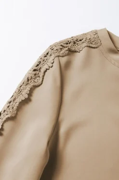 Best Dear-Lover Lace Crochet Patched Crew Neck Top Light French Beige