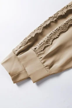 Best Dear-Lover Lace Crochet Patched Crew Neck Top Light French Beige
