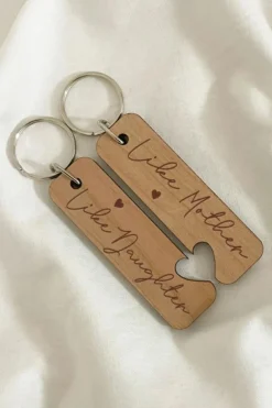 Clearance Dear-Lover Like Mother Like Daughter Wooden Pendent with Self-assembled Key Ring Light French Beige