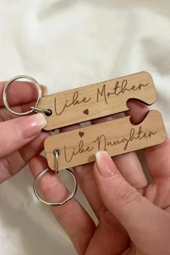 Clearance Dear-Lover Like Mother Like Daughter Wooden Pendent with Self-assembled Key Ring Light French Beige