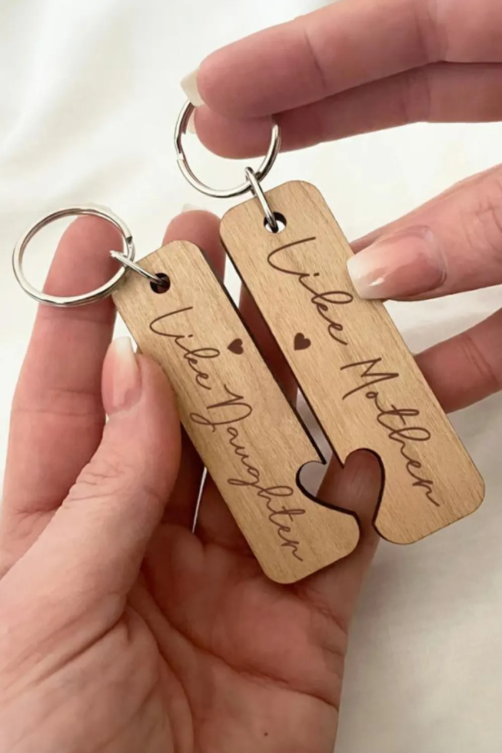 Clearance Dear-Lover Like Mother Like Daughter Wooden Pendent with Self-assembled Key Ring Light French Beige