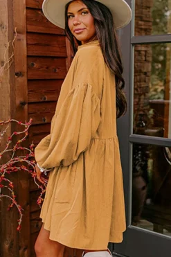 New Dear-Lover Loose Bishop Sleeve Shirt Dress Light French Beige