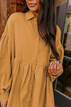 New Dear-Lover Loose Bishop Sleeve Shirt Dress Light French Beige