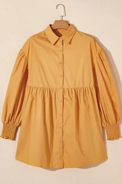 New Dear-Lover Loose Bishop Sleeve Shirt Dress Light French Beige