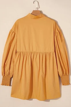 New Dear-Lover Loose Bishop Sleeve Shirt Dress Light French Beige