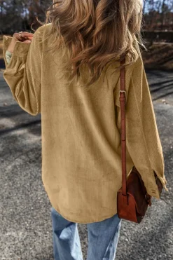 Best Dear-Lover Patched Pocket Button Up Corduroy Shacket Light French Beige