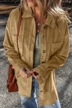 Best Dear-Lover Patched Pocket Button Up Corduroy Shacket Light French Beige