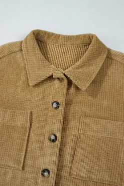 Best Dear-Lover Patched Pocket Button Up Corduroy Shacket Light French Beige