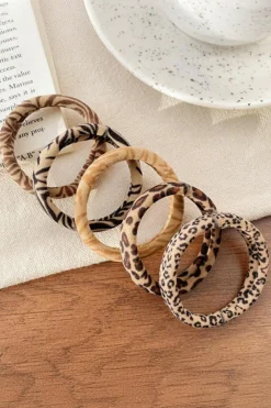 Outlet Dear-Lover 5Pcs/Set Animal Pattern High Elastic Hair Tie Light French Beige