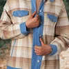 Outlet Dear-Lover Plaid Patchwork Flap Detail Button Up Shacket Light French Beige