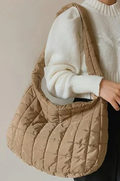 Fashion Dear-Lover Quilted Zipper Large Shoulder Bag Light French Beige