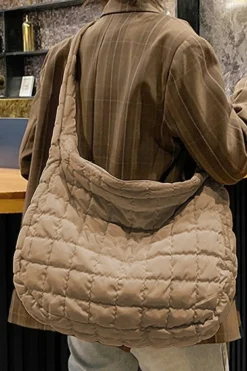 Fashion Dear-Lover Quilted Zipper Large Shoulder Bag Light French Beige