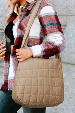 Fashion Dear-Lover Quilted Zipper Large Shoulder Bag Light French Beige