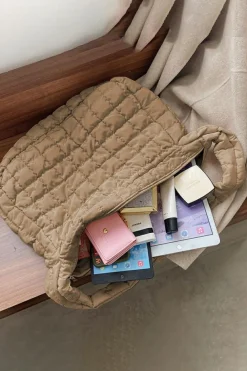 Fashion Dear-Lover Quilted Zipper Large Shoulder Bag Light French Beige