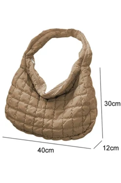 Fashion Dear-Lover Quilted Zipper Large Shoulder Bag Light French Beige