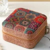 Best Dear-Lover Retro Floral Print Portable Square Jewelry Box Light French Beige