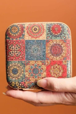 Best Dear-Lover Retro Floral Print Portable Square Jewelry Box Light French Beige