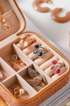 Best Dear-Lover Retro Floral Print Portable Square Jewelry Box Light French Beige